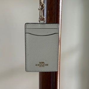 COACH-Pebble leather white name tag and card holder with lanyard